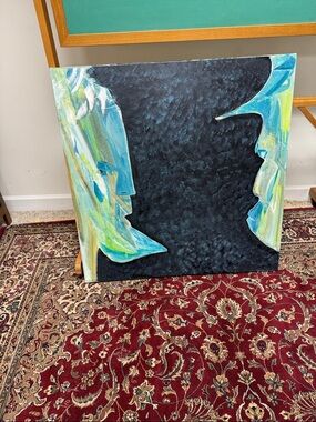 Abstract Two-Face Silhouette Canvas Wall Art in Blue and Green